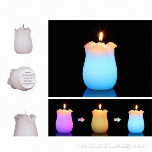 LED tulip, real smokeless wax candles really change colors when lit